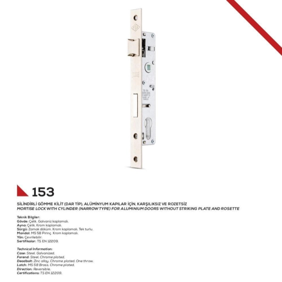 153-35 Alm.Doğrama Kapı Kilidi Nikel - Görsel 2